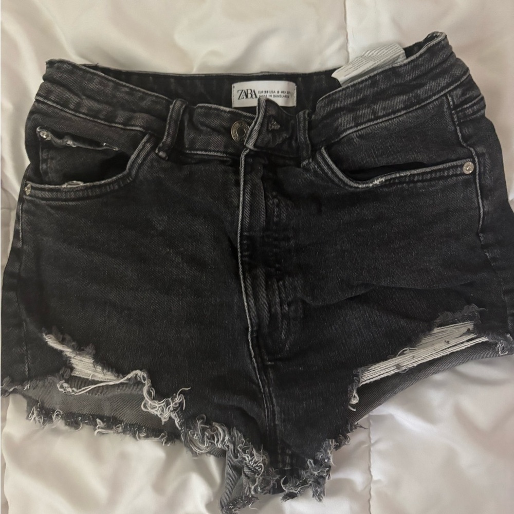 Zara Charcoal Distressed Jean Shorts